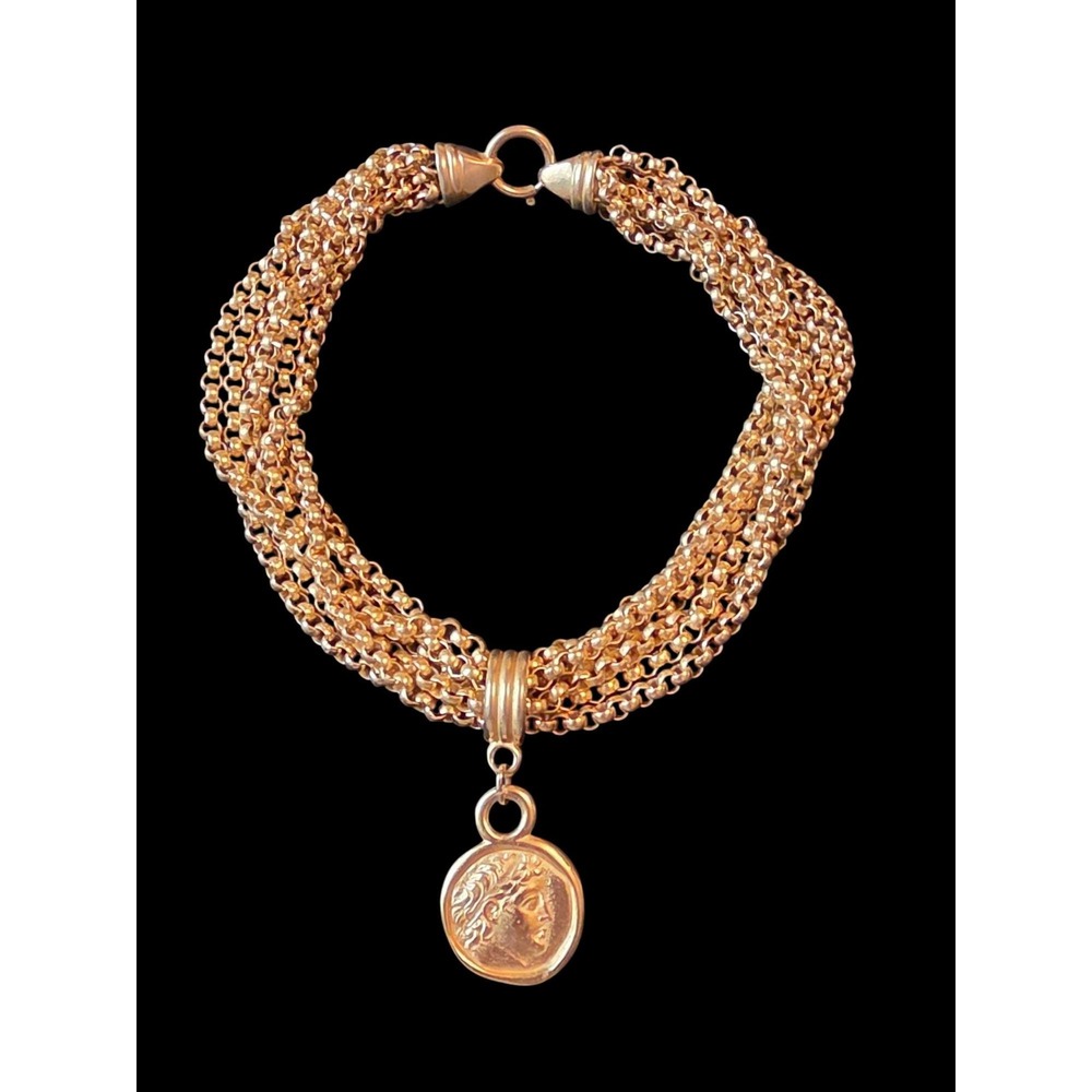 Vintage Carolee Roman Coin Medallion Heavy Chain Necklace Gold Tone 17"